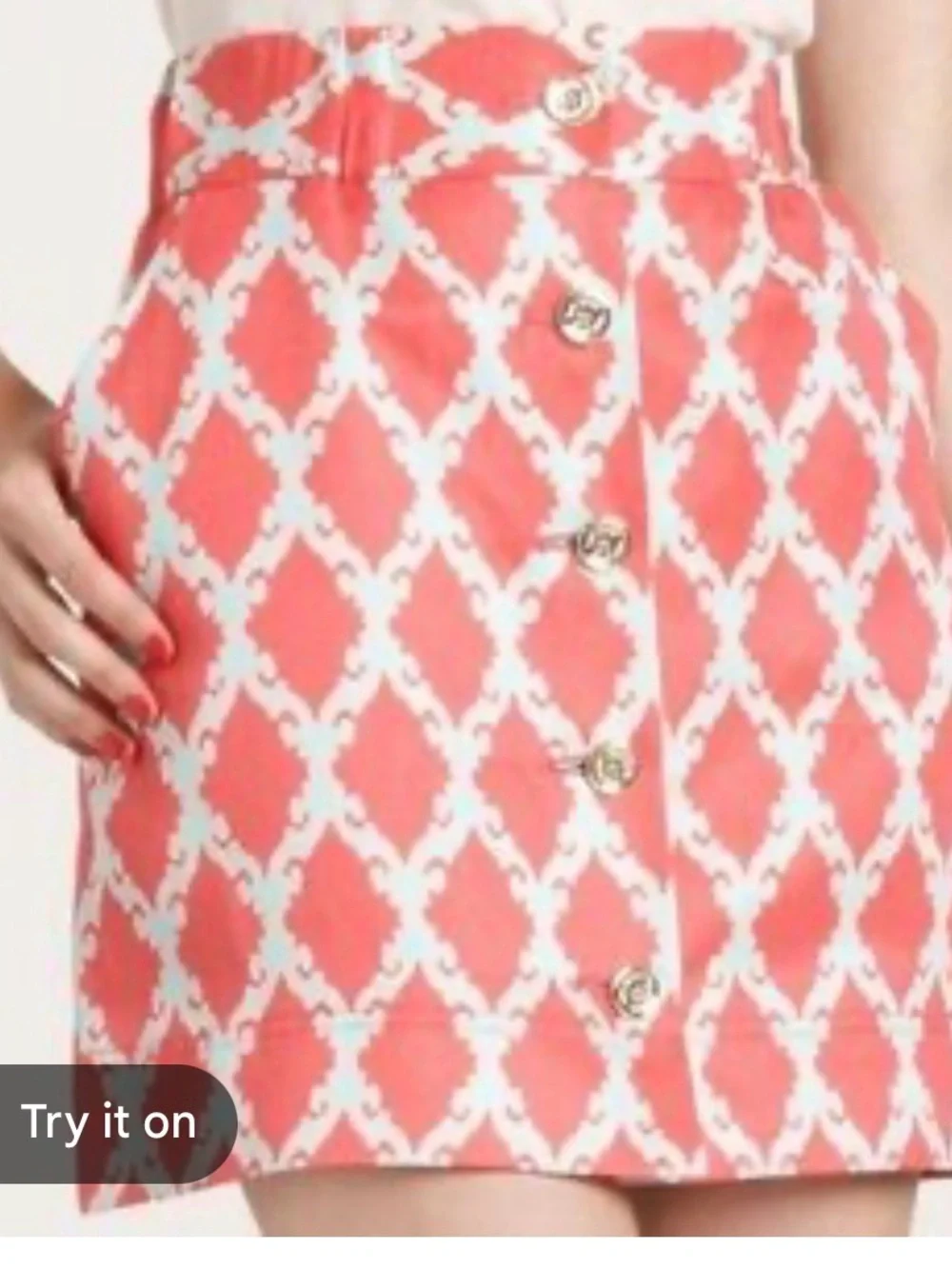 kate spade Coral and White Geometric Button-Front Mini Skirt